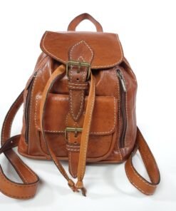 a brown leather backpack
