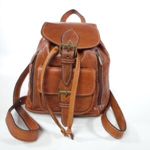 a brown leather backpack