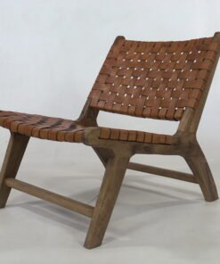 Alternative view of Handmade Woven Leather Chair | Brown Leather Wood Stool