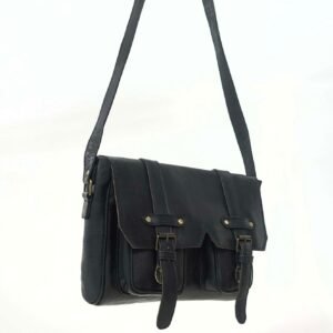 a black shoulder bag with straps