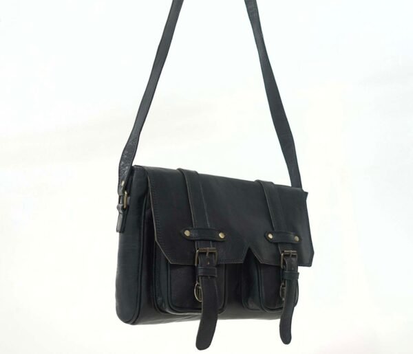 a black shoulder bag with straps