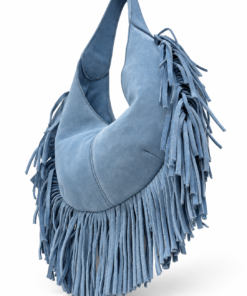 Dusty Blue Suede Fringe Hobo Bag - Image 3