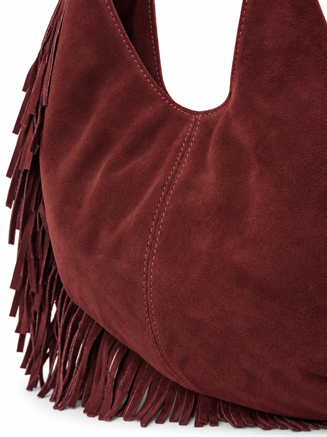 Burgundy Suede Fringe Hobo Bag - Image 2