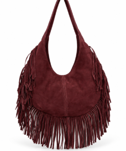 Burgundy Suede Fringe Hobo Bag