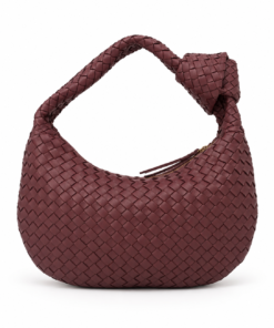 Burgundy Woven Leather Crescent Bag