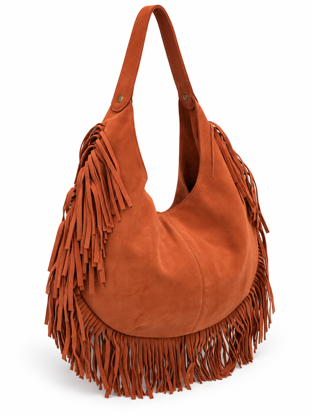 Burnt Orange Suede Fringe Hobo Bag - Image 5