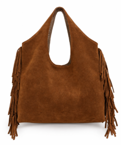 Cognac Suede Fringe Tote Bag