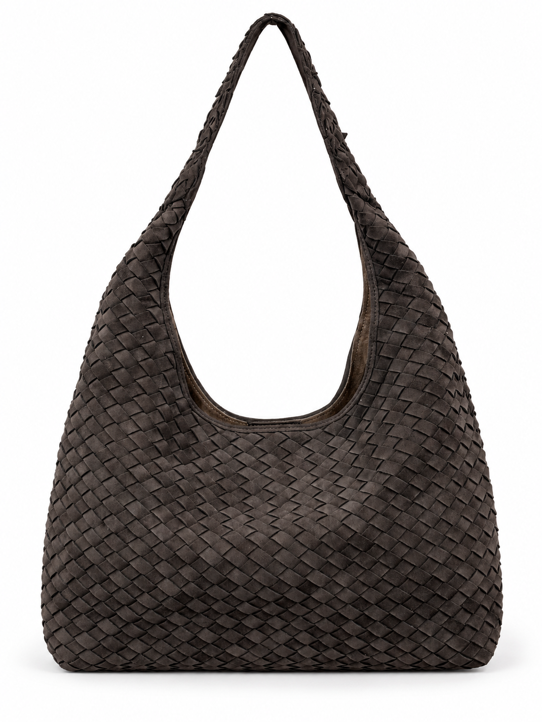 Charcoal Woven Suede Hobo Bag with Pouch - Image 4