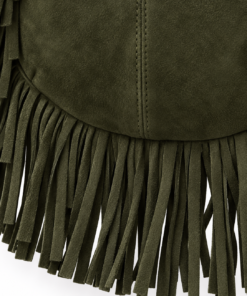 Olive Green Suede Fringe Hobo Bag - Image 3
