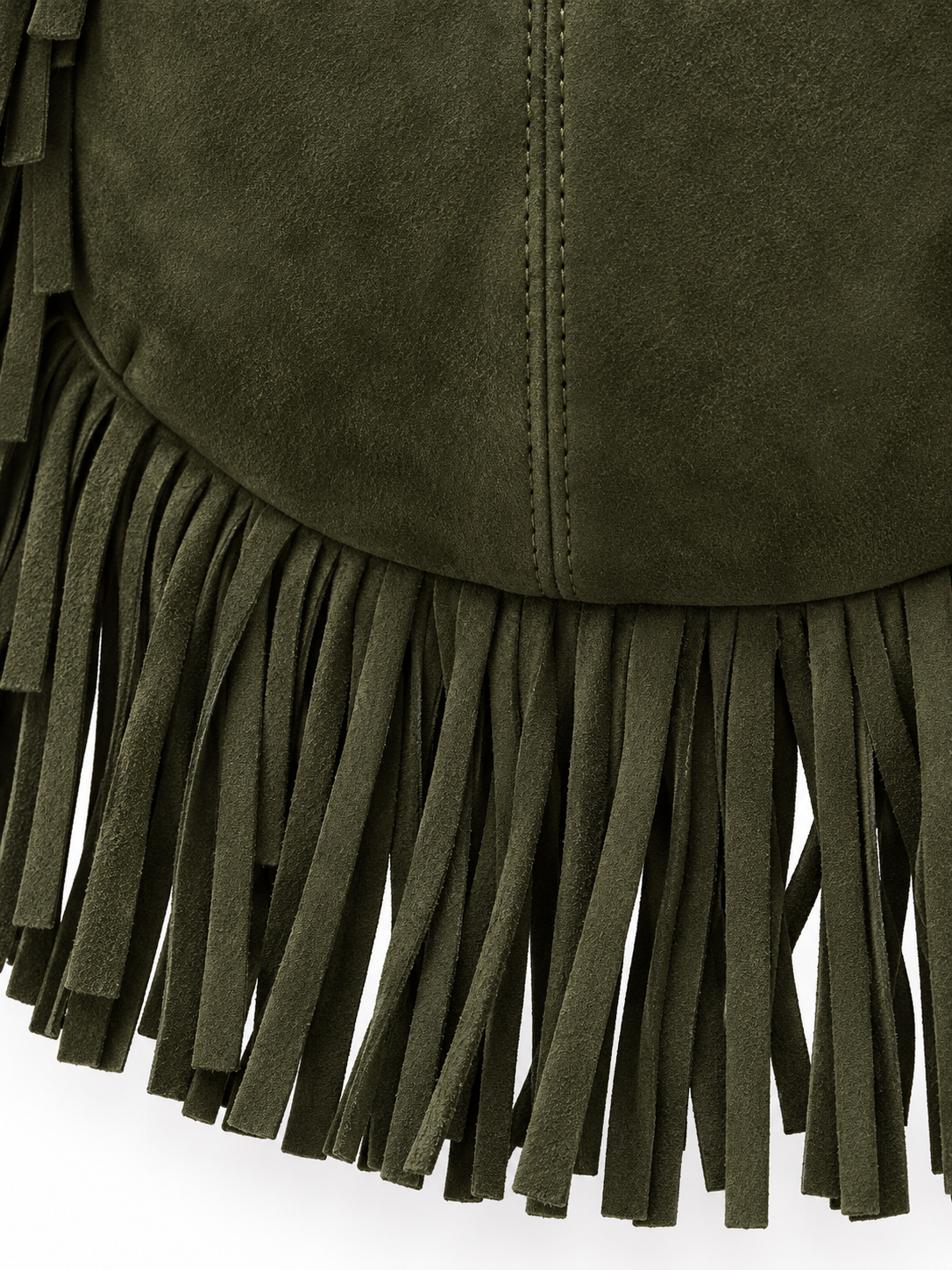 Olive Green Suede Fringe Hobo Bag - Image 3