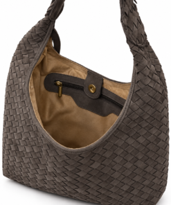 Charcoal Woven Suede Hobo Bag with Pouch - Image 5