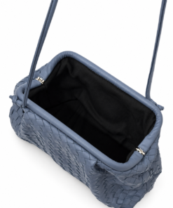 Slate Blue Woven Leather Crossbody Pouch - Image 3