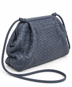 Slate Blue Woven Leather Crossbody Pouch