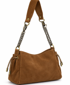Tobacco Brown Suede Chain Shoulder Bag - Image 6